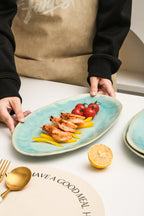 3-Piece Stoneware Serving Platter Set in Aqua Blue